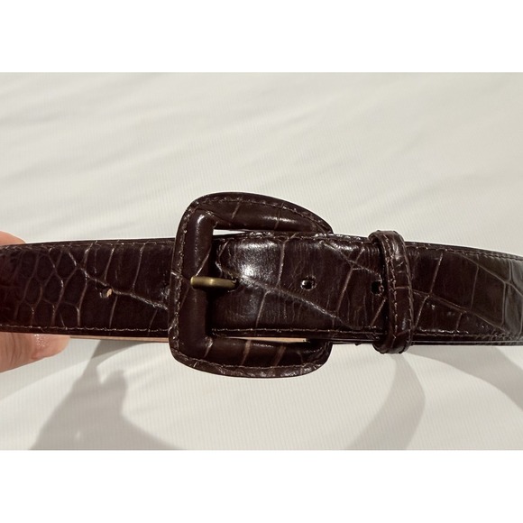 Cassina Accessories - Cassin New York croc-embossed dark brown belt S Genuine Leather Women Vtg
